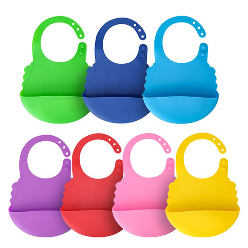 7 Pack Silicone Baby Bibs for Babies & Toddlers (6-72 Months), Waterproof Feeding, Easy Clean, Unisex, Non Messy