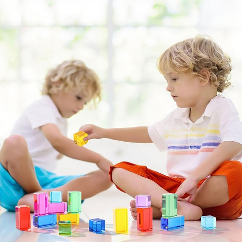 20 Learning(2 Meooeck Pcs Acrylic Gem Cubes Blocks for Kids Translucent Rainbow Building Blocks Crystal Light Shadow