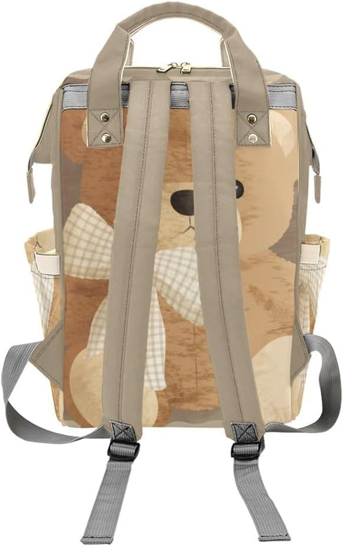 NZOOHY Backpack Mommy Backpack Brown Teddy Bear Bow Personalized Diaper Bag Multi-Function Custom with Name Large