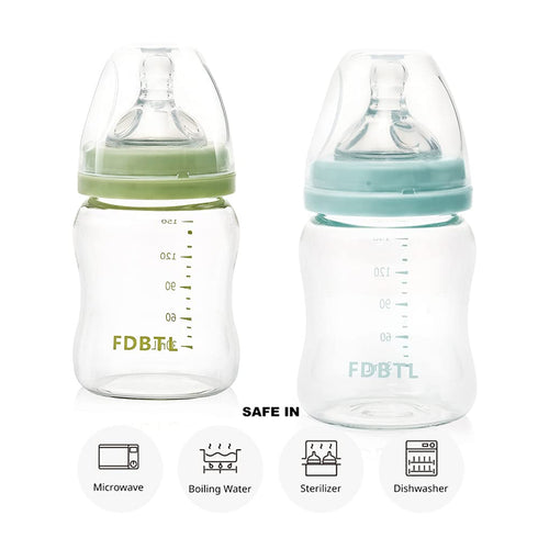 4 2 Count Baby Bottle Glass Wide Neck, Closer to Breastfeeding, Slow Flow Nipple, Anti-Colic, Ounce