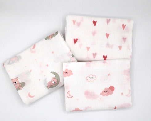 LMED Babyland 100% 3-Pack, 27x27 (70x70cm), 0+ Muslin Cotton Baby Receiving Cloths, in Soft & Gentle for Newborns