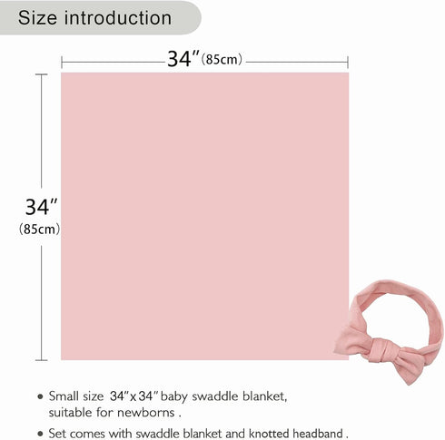 Newborn Swaddle Blanket with Hat Set, Baby Swaddle Set, Hospital Receiving Blankets for Girls Boys (Blush, 35"x35")
