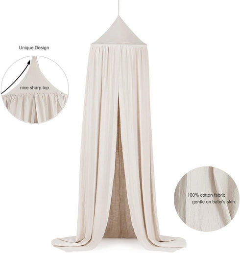 CuteeHagl Kids Bed Canopy Breathable Cotton Soft Cover Net for Crib Reading Nook Curtain Hanging Round Play Tent