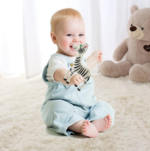 Silicone Zebra Baby Teether Toy, Soothing Sore Gums, Baby Chew Toys with Multi-Sensory Textures and Squeaker