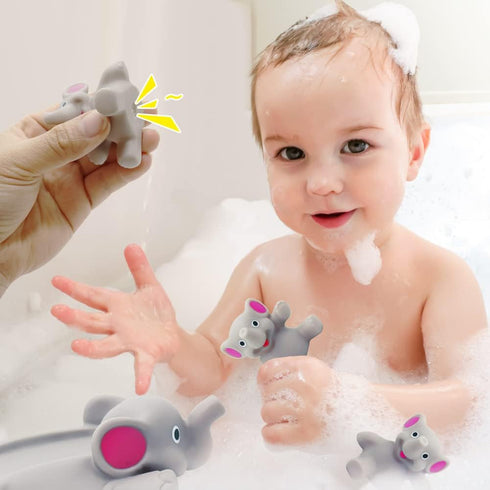 Yomwet 6 4 Set, Bath Toys for Toddlers Infants Months+, Floating Bathtub Elephant Toys Squeak Rubber Animal Piece Pool