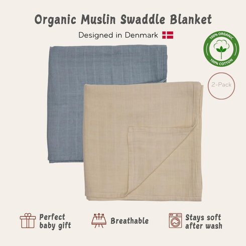 47 47 2-Pack Baby Swaddle Organic Cotton Muslin Baby Swaddles for Newborns x (Fog/Tradewinds)