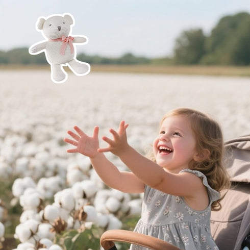 100% Organic Cotton Baby Stuffed Animals, White Teddy Bear for Newborn, 6.5"