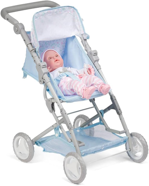 18" 3+ JC Toys - Berenguer Boutique | Fashionable Stroller with Canopy and Storage | Simple Folding |Blue Accessory