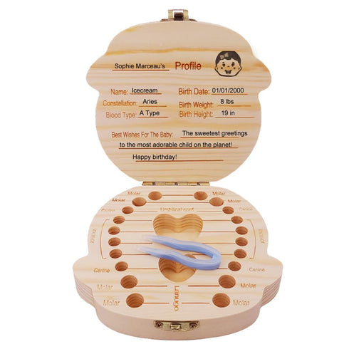 PAMBO Baby Tooth Box Keepsake for Girls, Wooden Tooth Storage and Saver Box for Lost Teeth