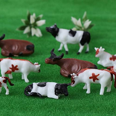 Mini Colorful Cattle Figurines - 20 Pcs Simulated Cattle HO Scale 1:87 Realistic Plastic Cow