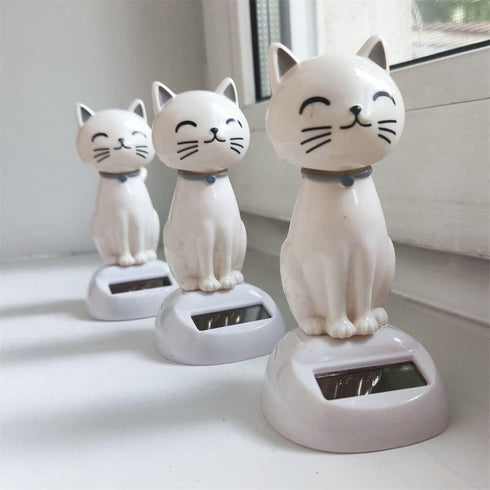 White Cat Solar Powered Decor - Cute Swing Animal Dancing Dolls, Car Dashboard Ornament, Solar Shaking Cat Desktop