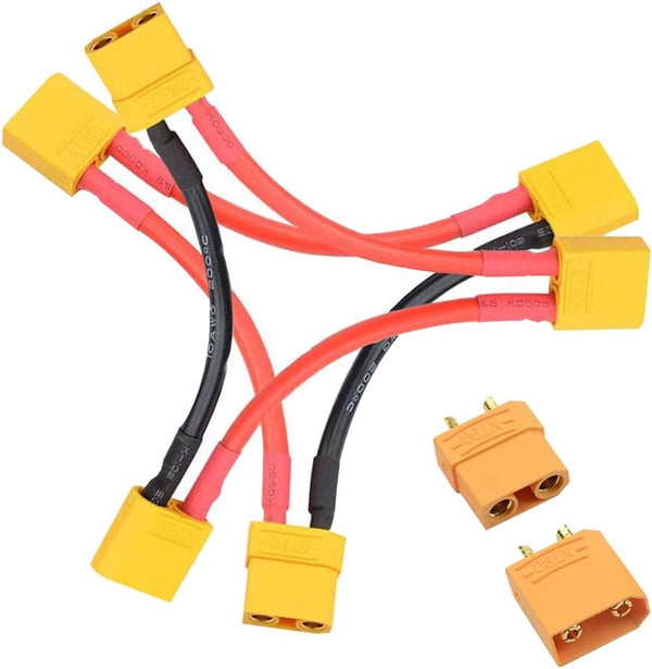 1 Pair XT90 Male Female Plug and 2pcs XT90 Series Connector, 10CM 10AWG Silicone Cable for RC Battery Helicopter