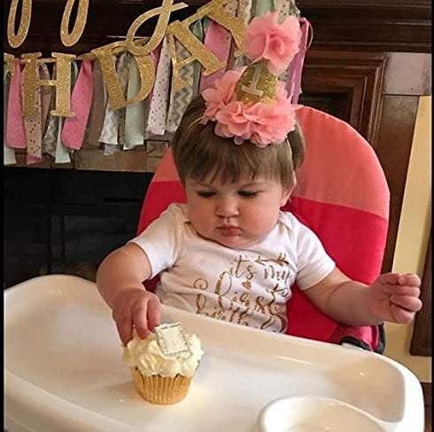 Infant Baby 1st Birthday Party Hat - Princess Hairband Baby Girl Flower Delicate Hair Accessories Crown, Pink, Small