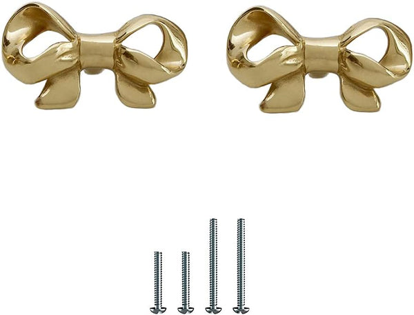 UniDes Pack of 2 Gold Brass Knobs, Decorative Bow Knobs for Dresser, Drawers, and Cabinet in Kids Bedroom