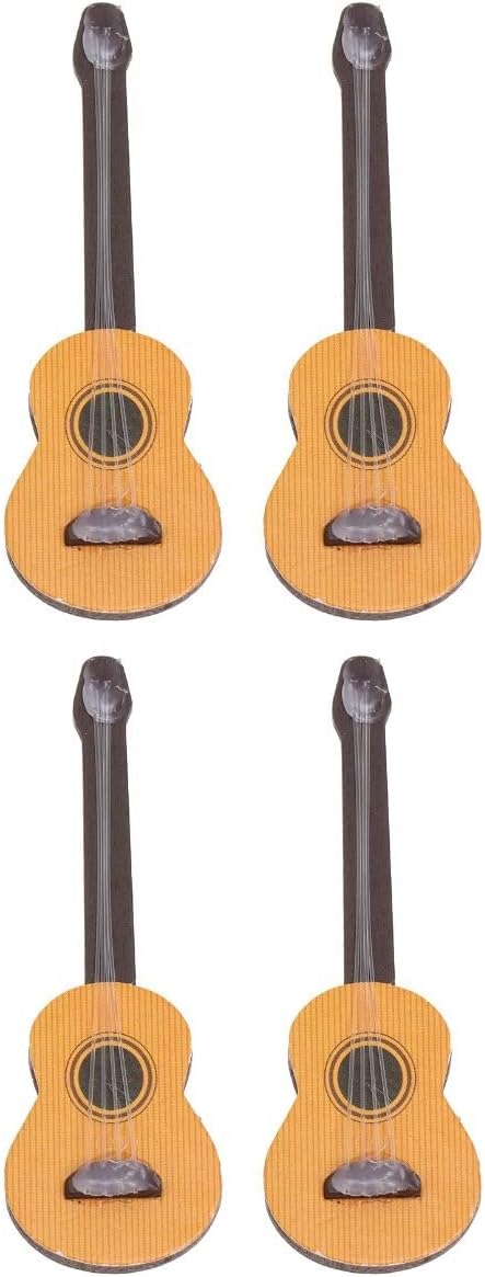 Healifty Base Guitar, 4PCS Wooden Miniature Guitar Dollhouse Musical Instrument Photo Props