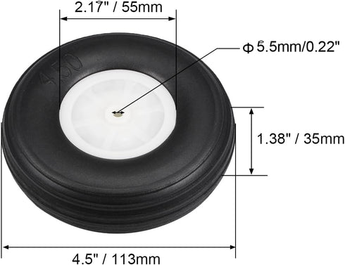 uxcell Tire and Wheel Sets for RC Airplane,PU Sponge Tire with Plastic Hub,4.5 Inch 2pcs