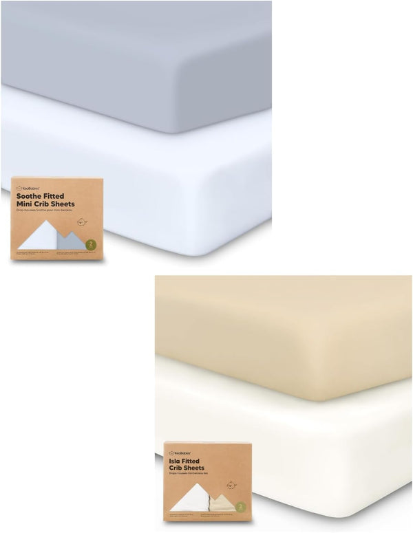 Keababies Pack and Play Sheets Fitted, 2-Pack Mini Crib Sheets and 2-Pack