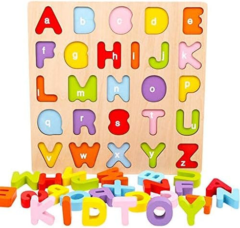 WOOD CITY Alphabet Puzzle, ABC Letter Puzzles for Toddlers 1-3 Years Old, Educational Learning Toys with Puzzle Board