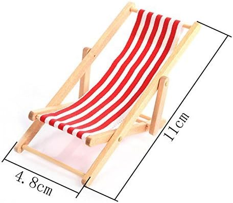 3pcs 1:12 Miniature Foldable Wooden Beach Chair, Mini Deck Chair, Indoor Outdoor Furniture Accessories with Red/Blue