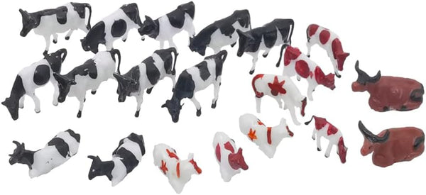 Mini Colorful Cattle Figurines - 20 Pcs Simulated Cattle HO Scale 1:87 Realistic Plastic Cow