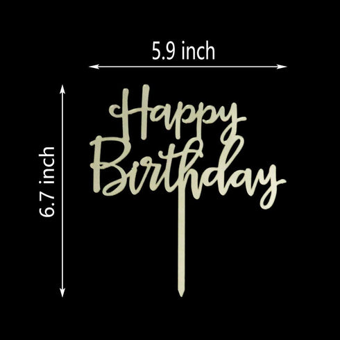 Happy Birthday Cake Topper - Birthday Party Decorations, Mirror Gold Acrylic