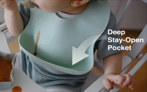 otterlove Silicone Baby Bibs, Pack of 2 with No Fillers and Wide Food Catching Pocket in Mint and Smoke
