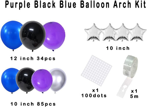Blue Black Purple Balloon Arch Garland Kit - 125PCS for Video Game Birthday Decorations