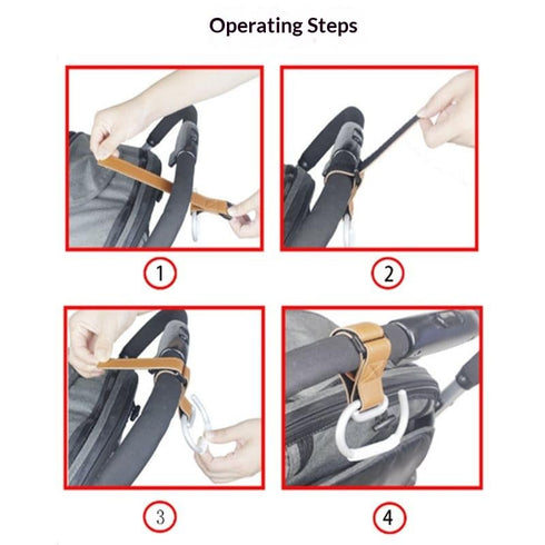 TEKELUONA 3 Pack Stroller Hooks, Stroller Straps for Diaper Bags,Adjustable Stroller Carabiner Clip,Baby Stroller