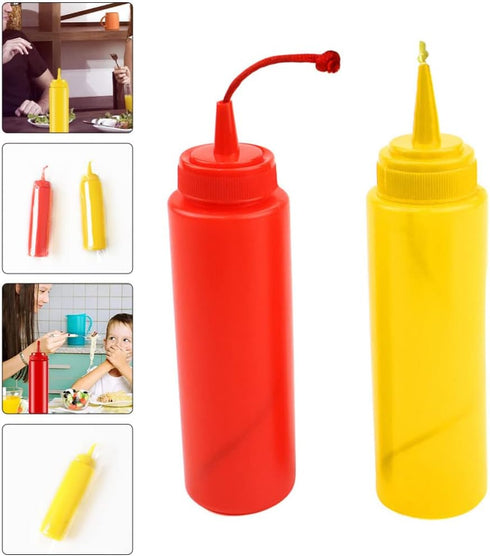 2Pcs STOBOK Fake Mustard and Ketchup Bottle Funny Fake Salad Dressing Bottle Prank Toys Phoney Condiment for Adults