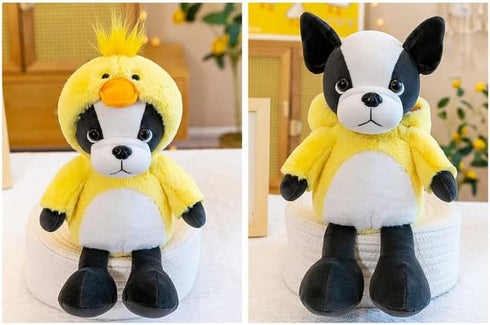 13 Inch French Bulldog Stuffed Animal, Cosplay as Yellow Duck Plush Toy in Duck Costume