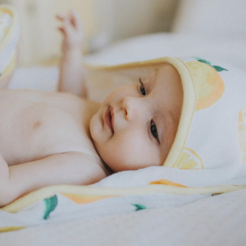 Little Unicorn Soft Cotton Hooded Bath Towel for Infants - Lemon Design