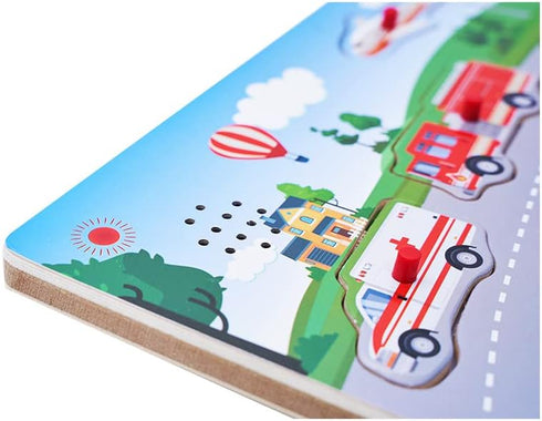 Wooden Transportation Sound Peg Puzzles for Toddlers, Educational Learning Toy Gift with Sound Effect