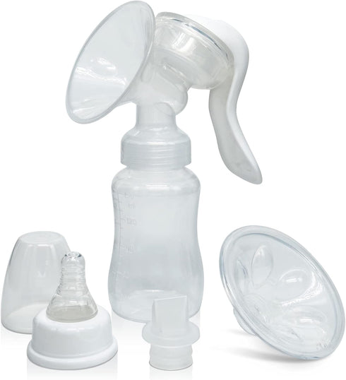 Manual Breast Pump - Silicone Hand Pump for Breastfeeding, Portable Milk Catcher, White