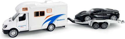 Toy Camper RV Trailer Towing Supercar, Diecast Motorhome Toys for Boys, Pull Back Cars for Outdoor Adventure Play Set