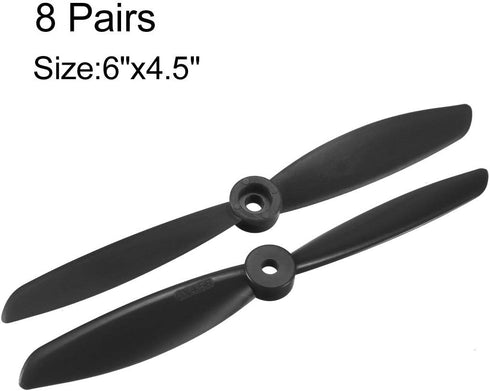 6045 6x4.5 Inch 2-Vane 8 uxcell RC Propellers CW CCW Quadcopter for Airplane Toy, Nylon Black Pairs with Adapter Rings