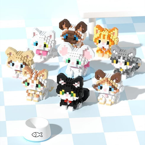 Sets, 9 Mini Cat Building Block Style Cute Cat Building Blocks Miniature Cat Figurine Toys for Kids Birthday Party