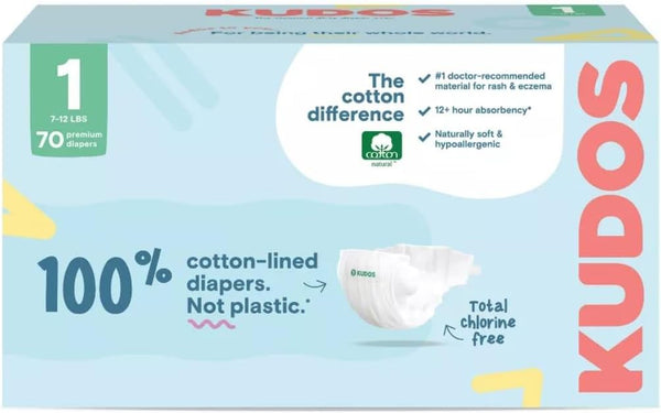 Generic Kudos Chlorine Free Premium Diapers, 100% Cotton-Lined - Ultra Soft, Size 1-70