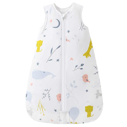 Mosebears Sleep Sack Baby Winter Wearable Blanket with 2-Way Zipper, 2.5 TOG Cotton Unisex (White Animal, 0-6 Months)