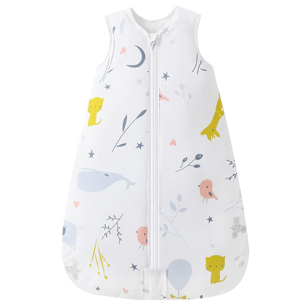 Mosebears Sleep Sack Baby Winter Wearable Blanket with 2-Way Zipper, 2.5 TOG Cotton Unisex (White Animal, 0-6 Months)