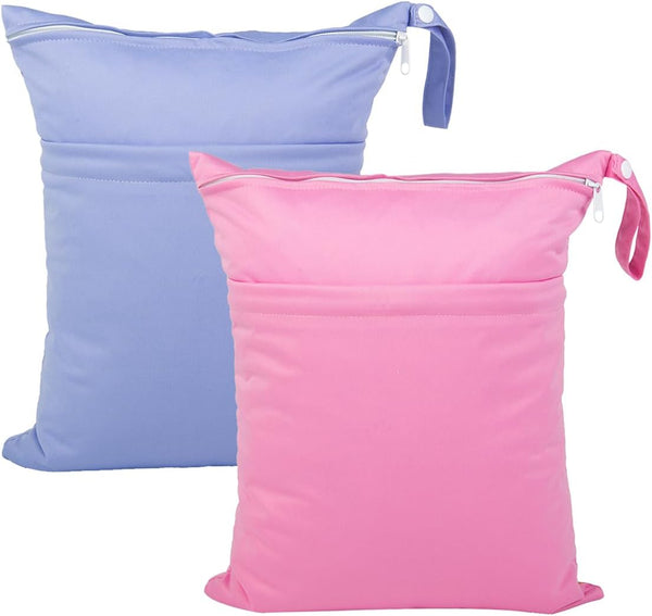 Wet Dry Bags 2 Pack for Baby Cloth Diapers, Waterproof Reusable with