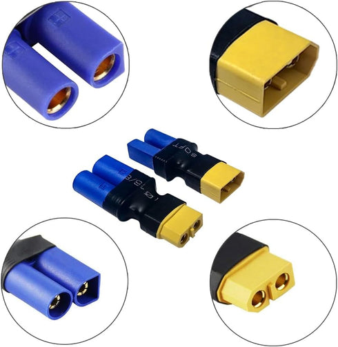 EC5 to XT60 Adapter,XT60 to EC5 Connector without Wires RC LiPo Battery Connectors (EC5 to XT60 Male & Female Adapter)