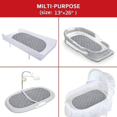 Non-Slip Waterproof Diaper Changing Pad Liner - Quilted Absorbent Bassinet Liners, 3 Pack, 13"x26", Grey