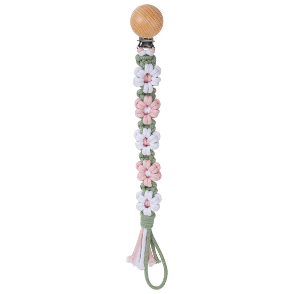 Pacifier Clip for Boys Girls, Floral Daisy Macrame Baby Paci Clip Holder, Handmade Braided Cotton Binky Clips