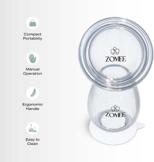 4oz Zomee Manual Breast Pump Silicone Milk Collector Hands-Free Milk Collection Bottle for Breastfeeding Moms BPA-Free