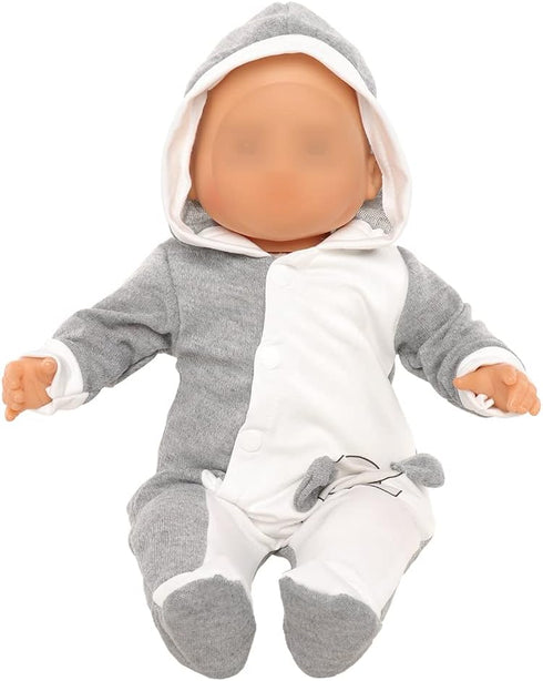 Miunana 1pcs Elephant Pajamas Outfit for 13-15 Inch Baby Doll Clothes, Grey and White Doll Pajamas