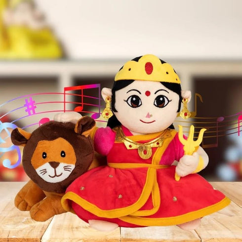 Panda's Box Mantra Chanting Devi Durga Plush Toy, 10.24 Inches, Musical Gift for Infants and Toddlers.