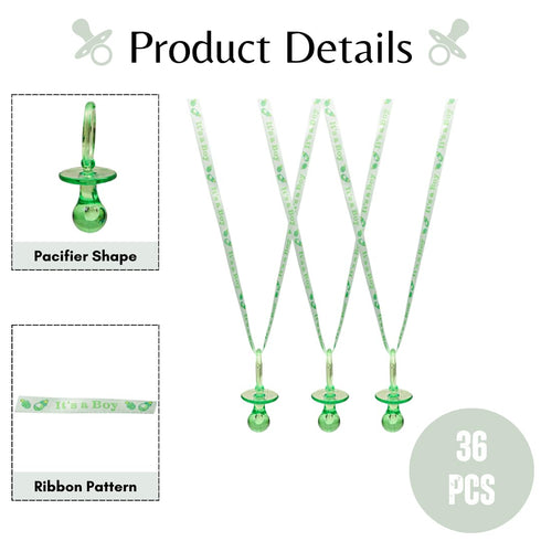 Lassos Boutique 36 Pieces It's a Boy Baby Shower Pacifiers Necklace Acrylic Baby Party Favors Charm Pacifiers Necklace