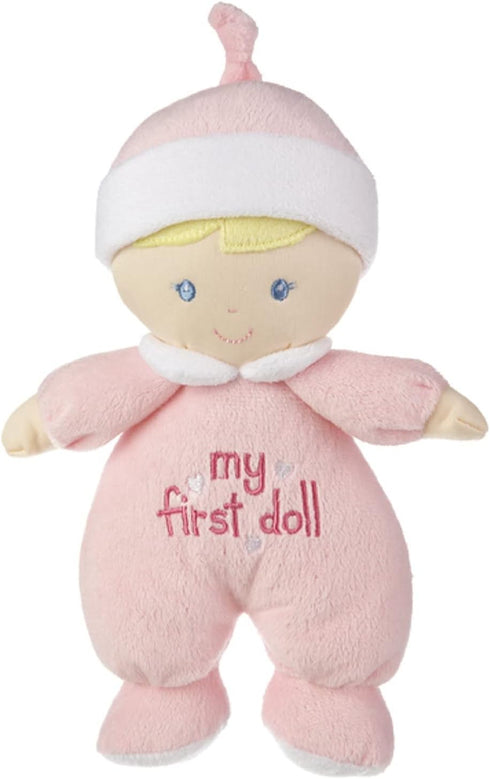 Ganz My First Doll Soft Plush Doll with Blonde Hair and Pink Outfit - I rattle!