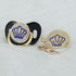 Set Handmade Bling Baby Gold Blue Crown Pacifier and Clip Unique Gift for Baby Shower