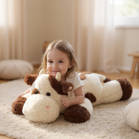 (20" 3.3 lbs) Weighted Cow Stuffed Animal Soft Weighted Plushes Cute Cow Plush Toy Birthday Gifts for Boys Girls Kids
